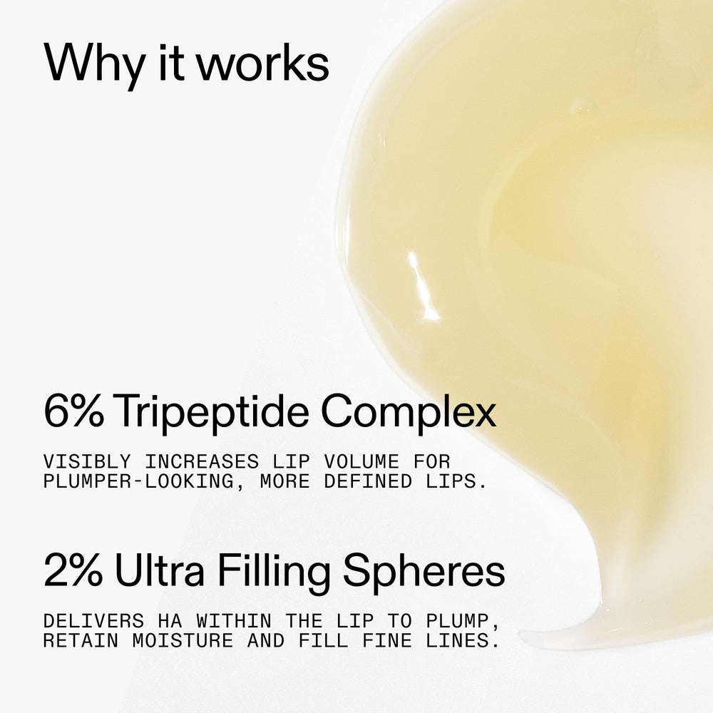 The INKEY List clear lip balm on lips with natural sheen.