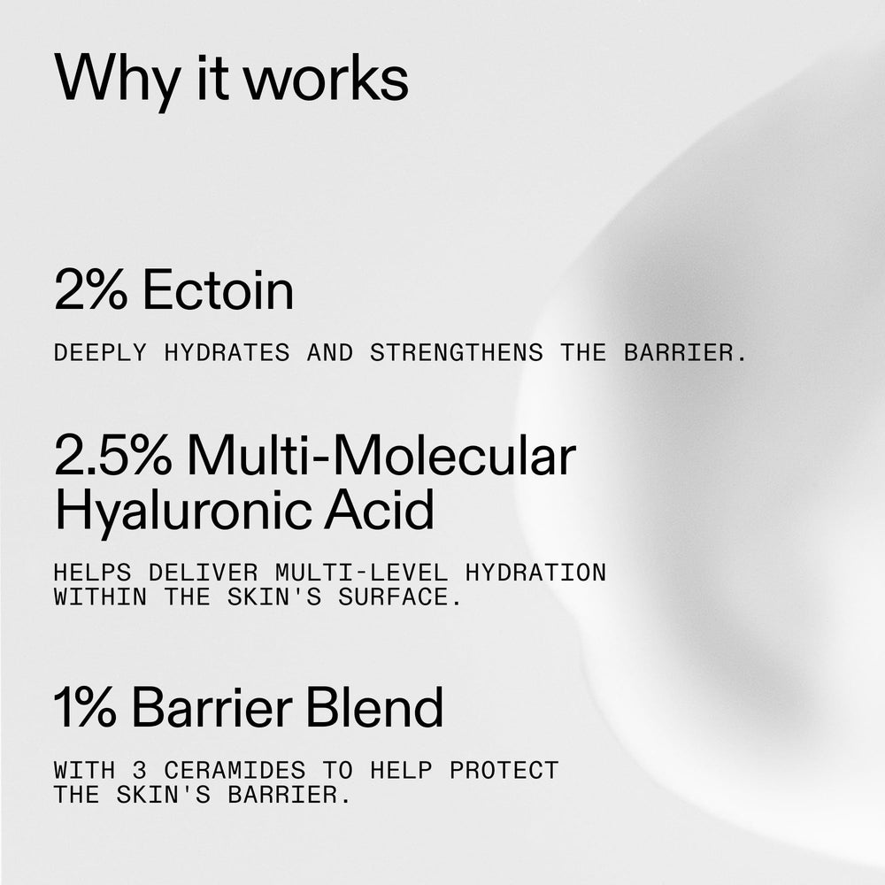 The INKEY List Ectoin Hydro-Barrier Serum on damp skin illustrates enhanced hydration lock-in.