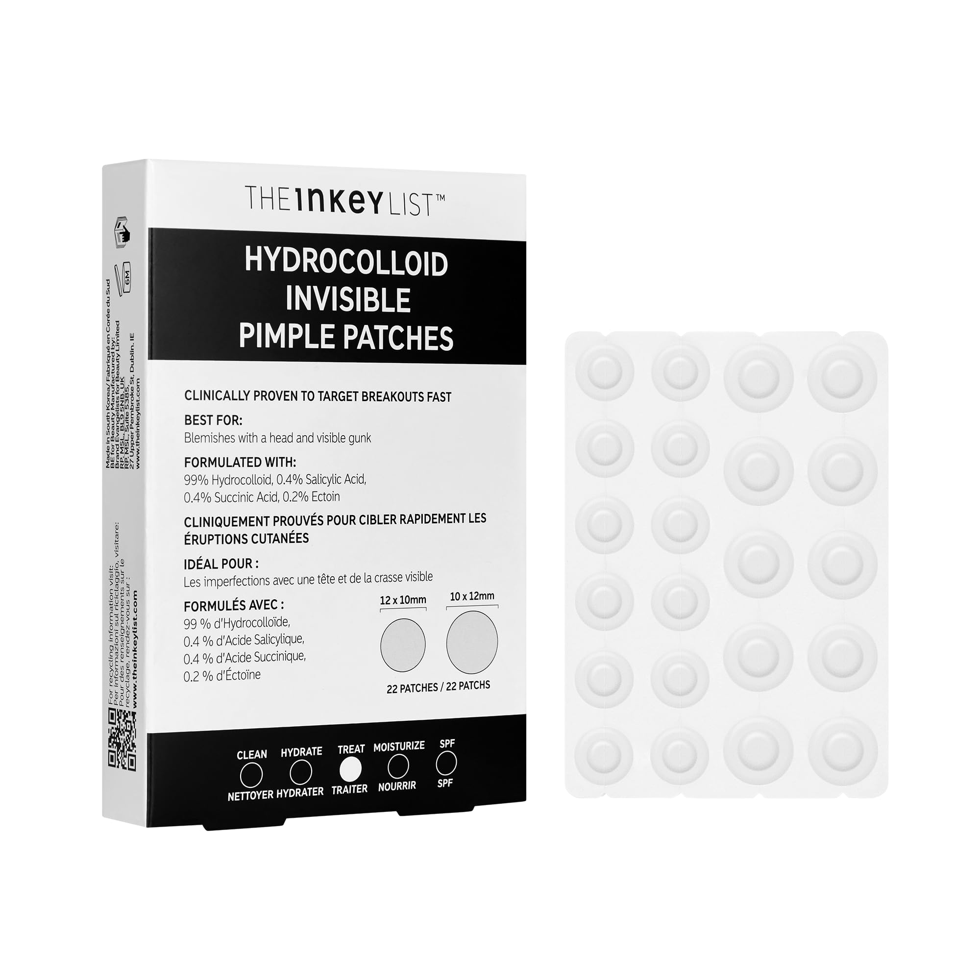 The INKEY List hydrocolloid invisible pimple patches pack on skin seamlessly, protecting while drawing out gunk.