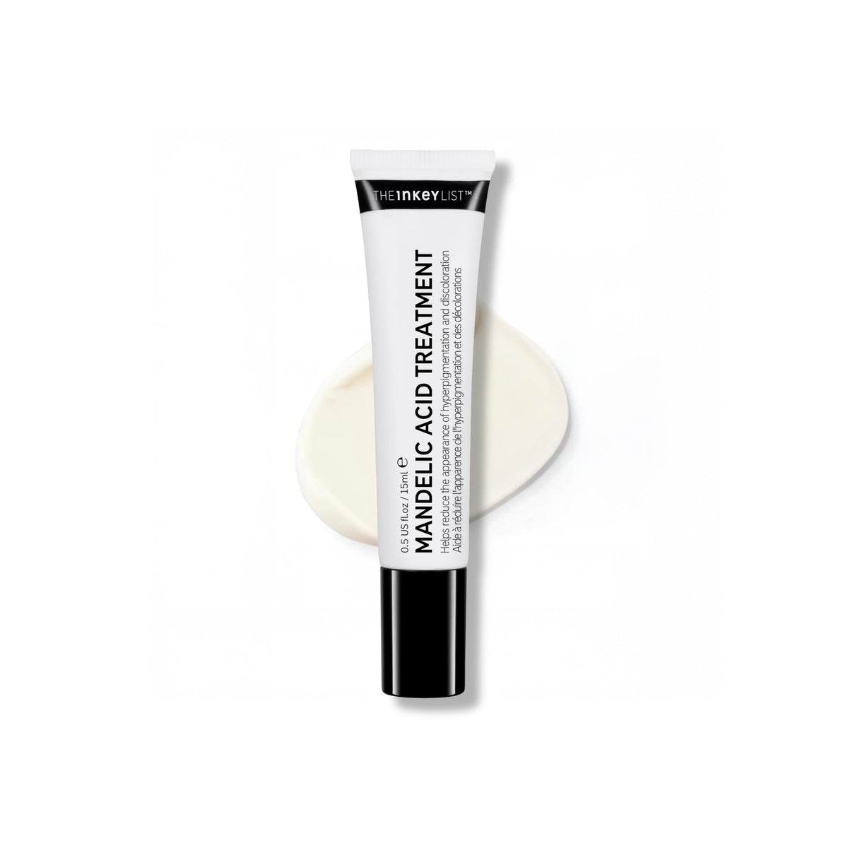 The INKEY List Mandelic Acid Treatment bottle close-up, fragrance-free for all skin types.