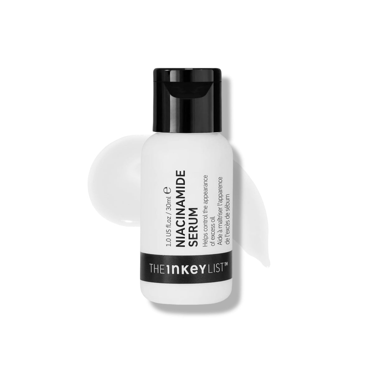 The INKEY List Niacinamide serum bottle close-up highlighting oil control benefits
