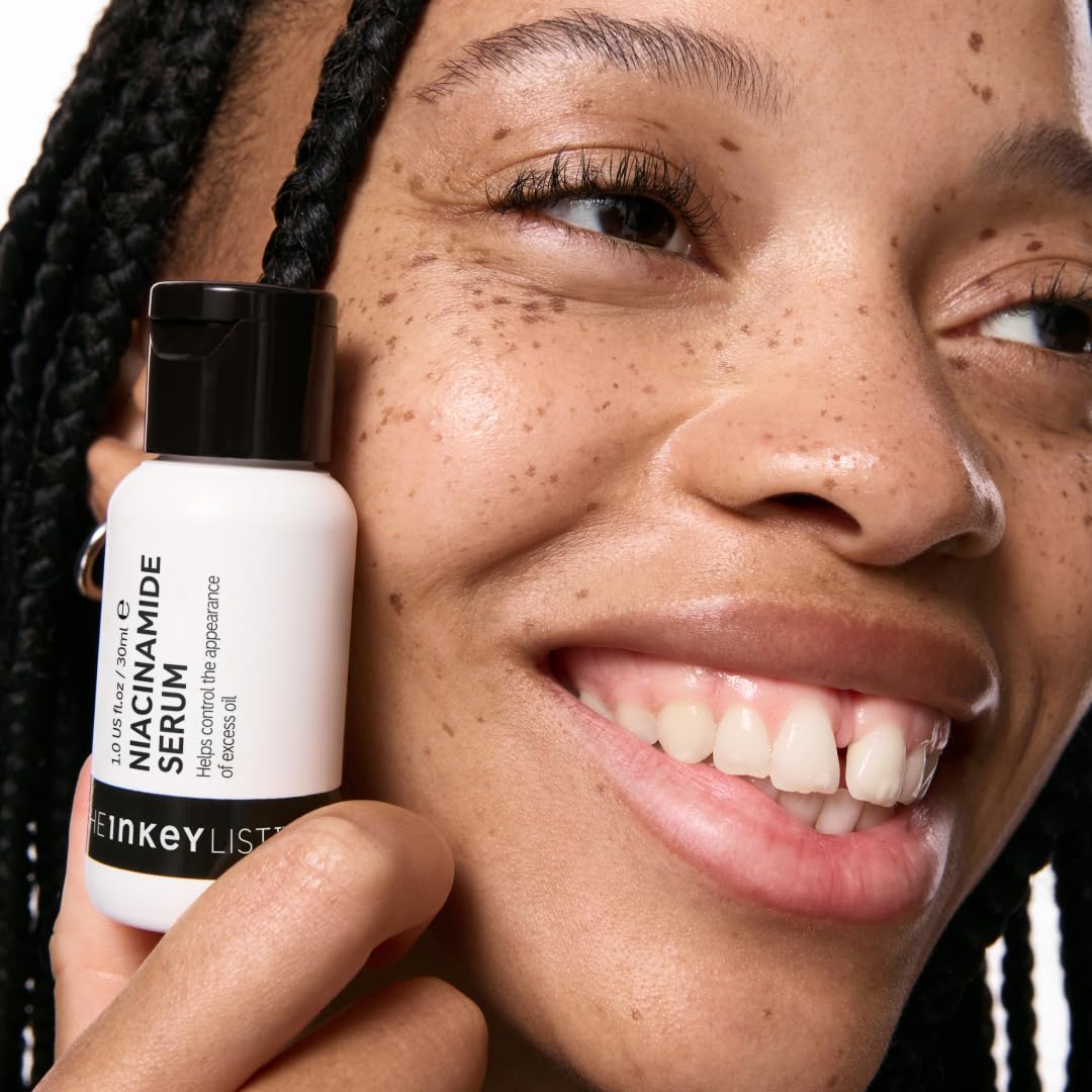 The INKEY List Niacinamide serum on a countertop display