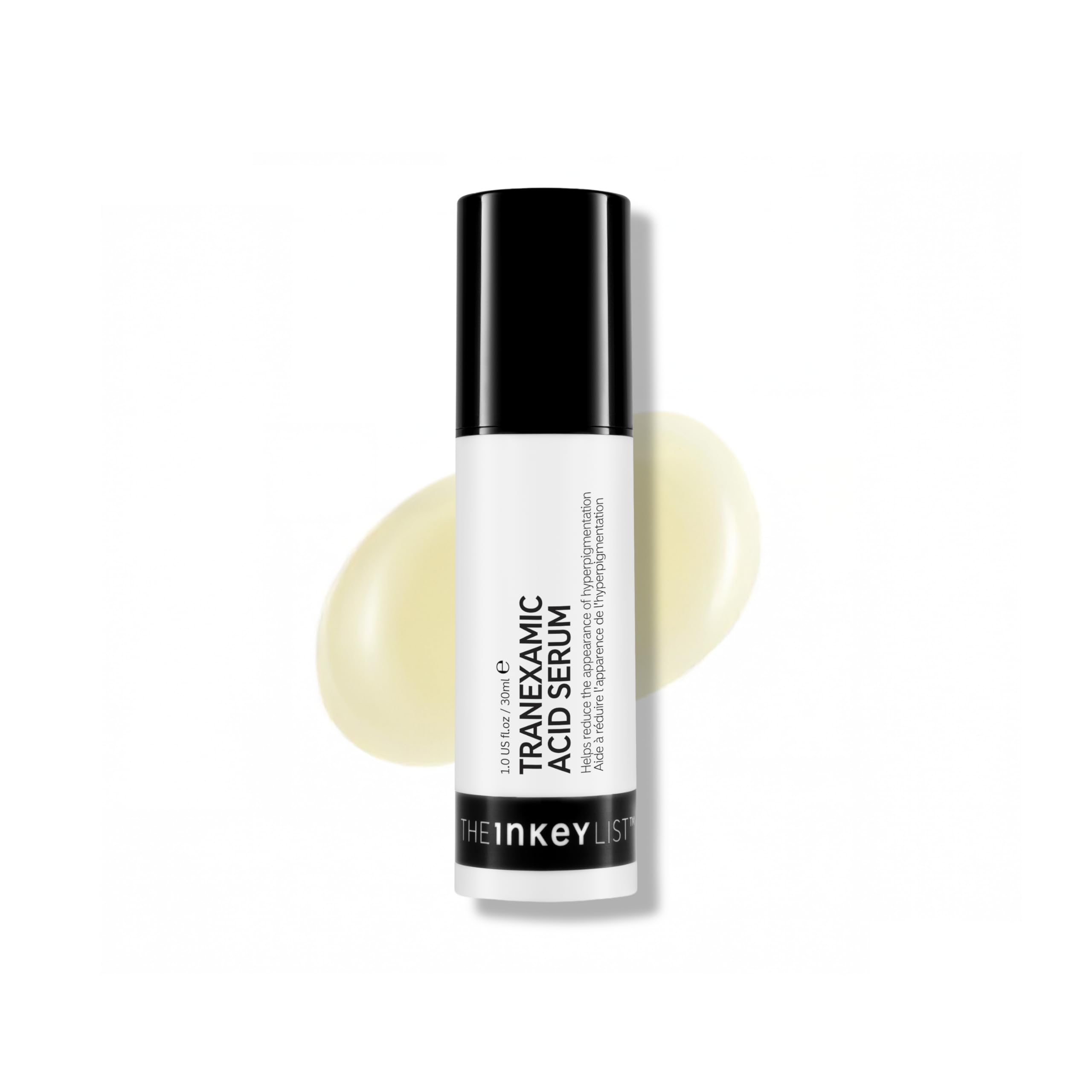 The INKEY List Tranexamic Acid Serum bottle close-up highlighting brightening formula