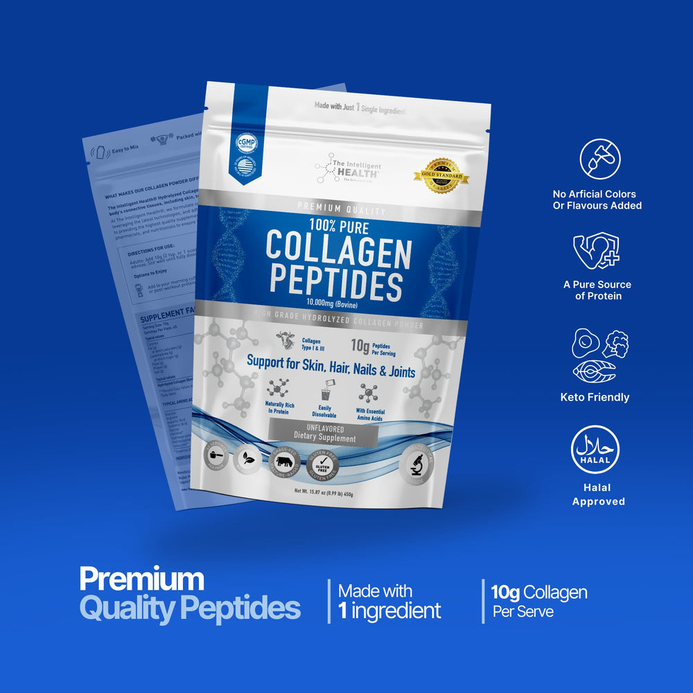 Glass of water placed beside collagen powder signals quick, convenient hydration prep.