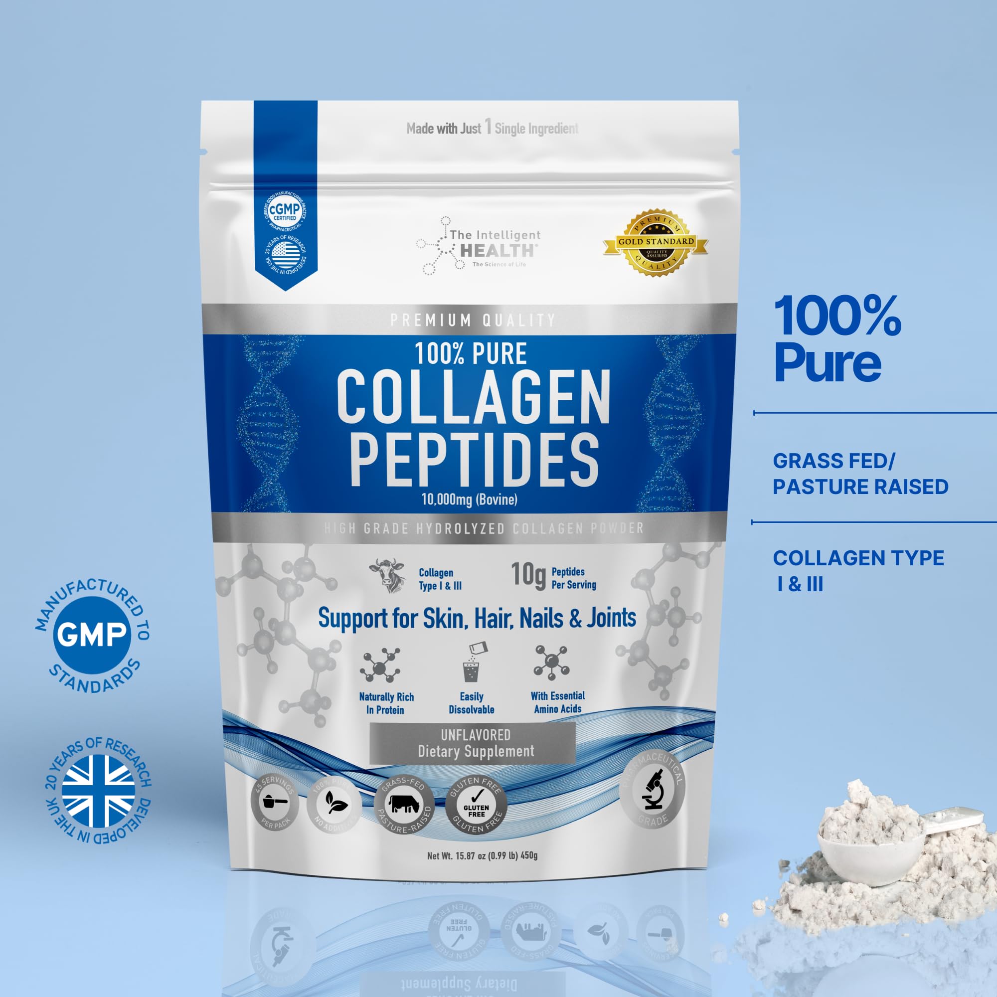 Unflavored collagen powder blends into drinks without altering flavor.