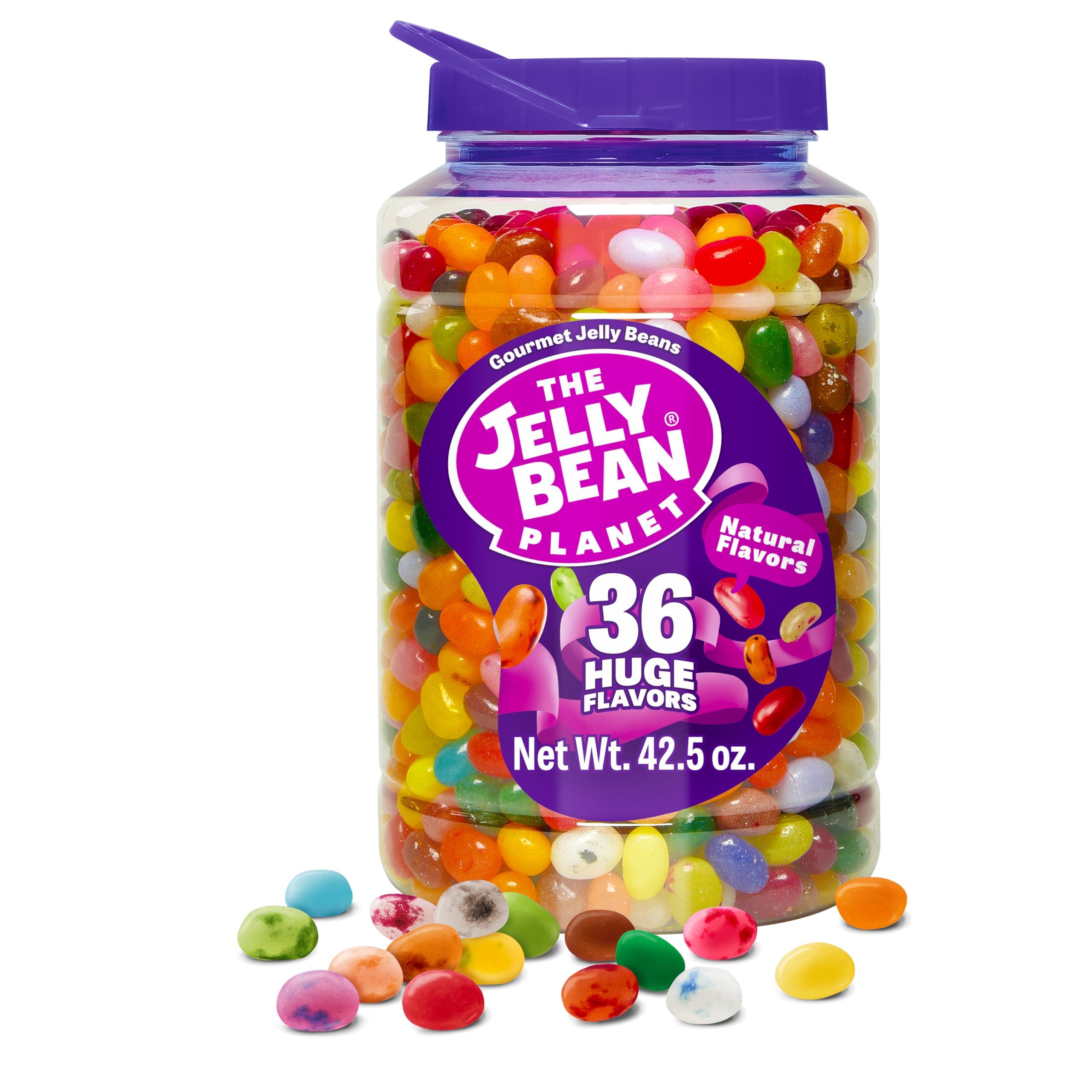The Jelly Bean Planet jar front showing bulk flavor variety for gifting