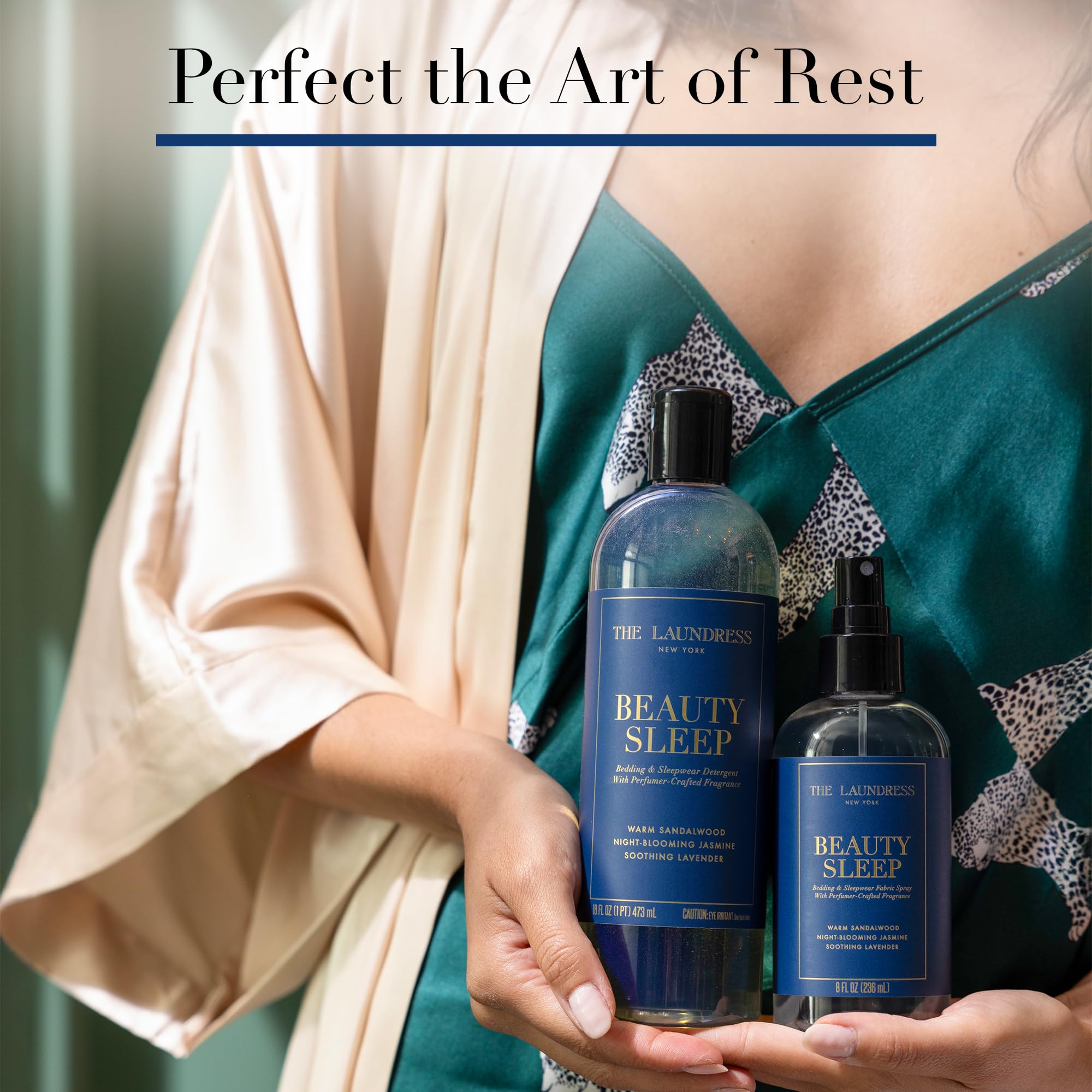 The Laundress Beauty Sleep Fabric Spray bottle ready to refresh linens.