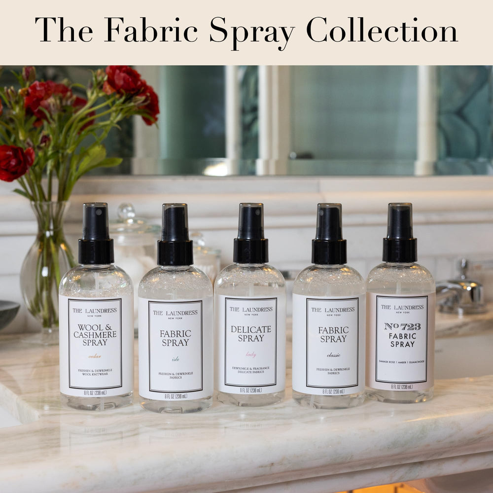 The Laundress Cedar Scent Spray treating delicate fabrics with a subtle fragrance