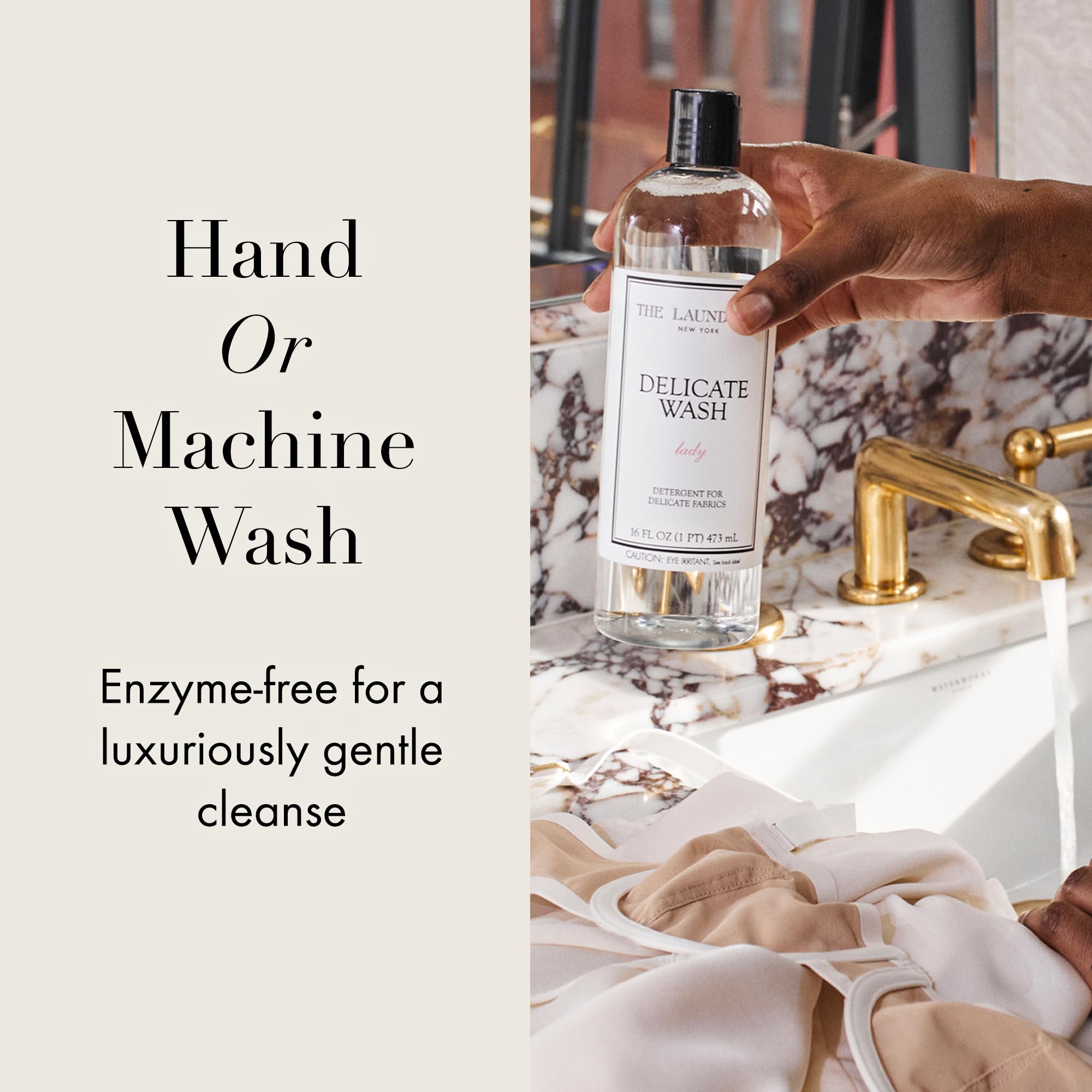 The Laundress Delicate Wash Lady scent bottle highlights soft citrus and floral notes.