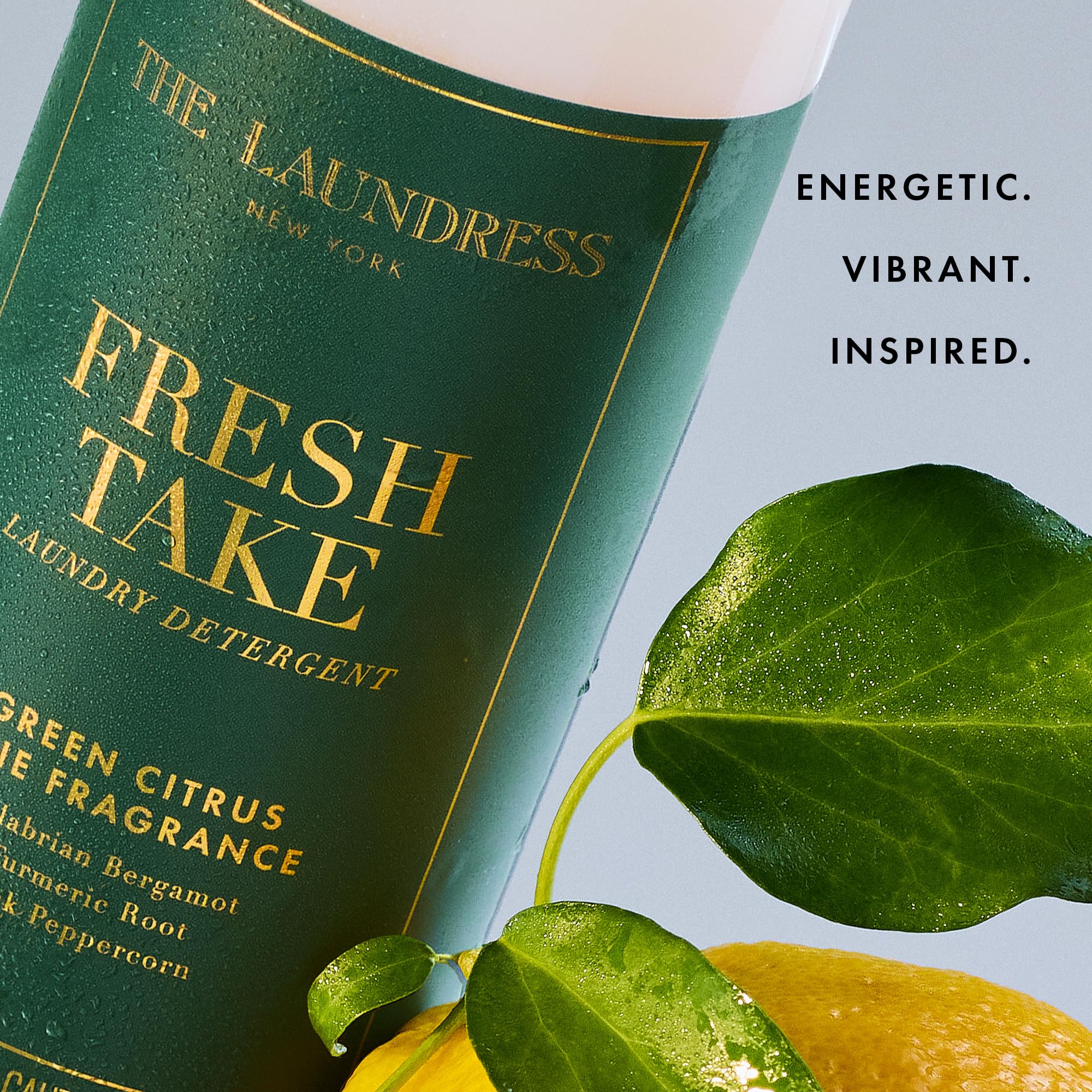 The Laundress Fresh Take bottle pour highlights a smooth, low-suds formula for cold wash.