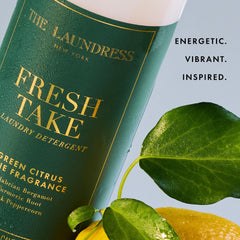 The Laundress Fresh Take bottle pour highlights a smooth, low-suds formula for cold wash.
