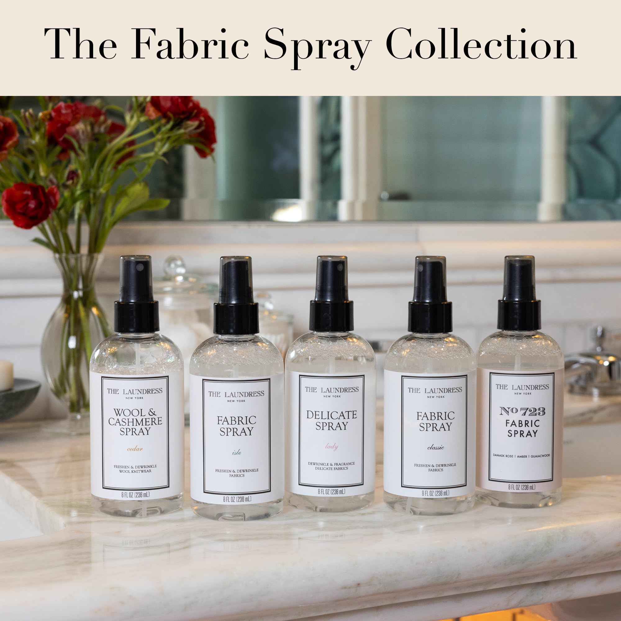 The Laundress Isle bottle displayed on dresser for compact storage.