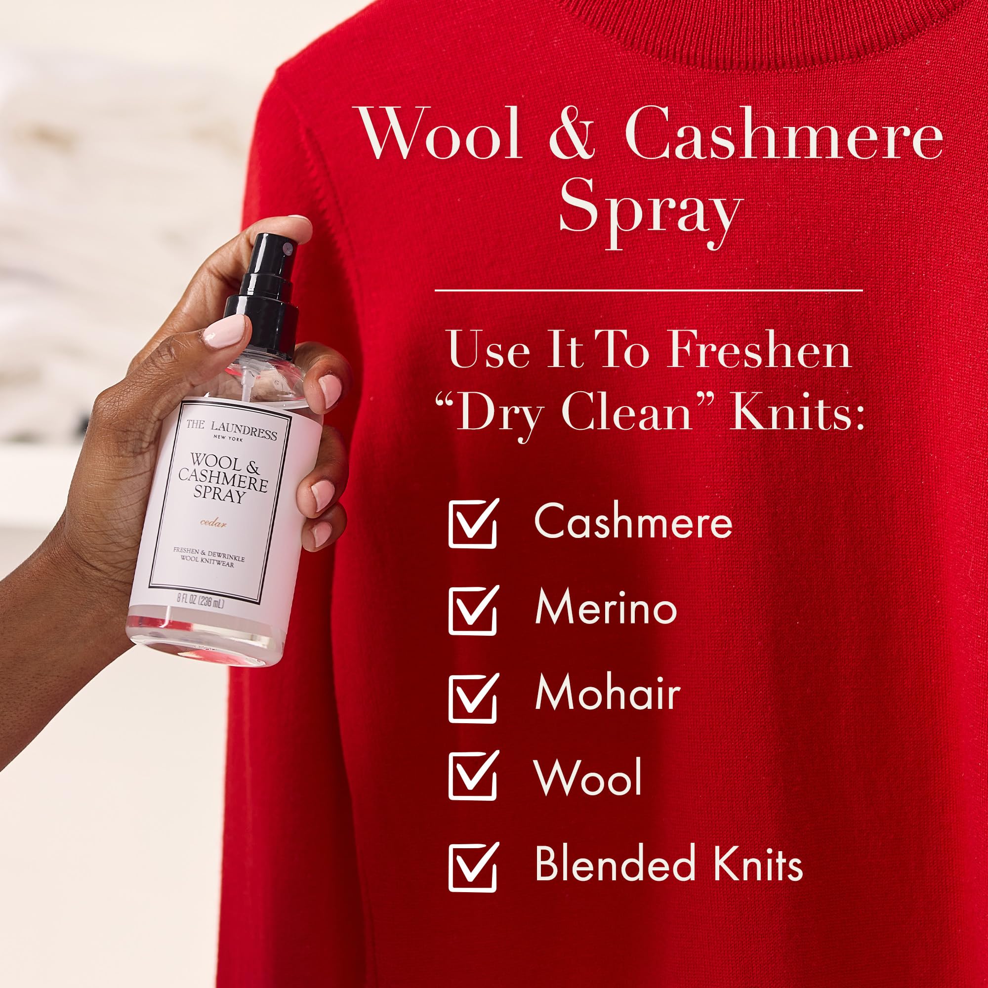 The Laundress Knit Care Spray helping reduce wrinkles and keep knits fresh between wears