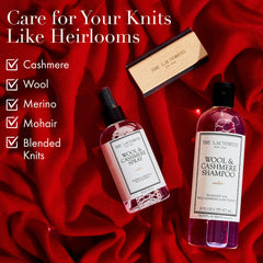 The Laundress Wool & Cashmere Shampoo bottle cap shows controlled dosing for concentrated formula.