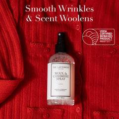 The Laundress Wool Dewrinkle Spray mist lifting creases from woolens