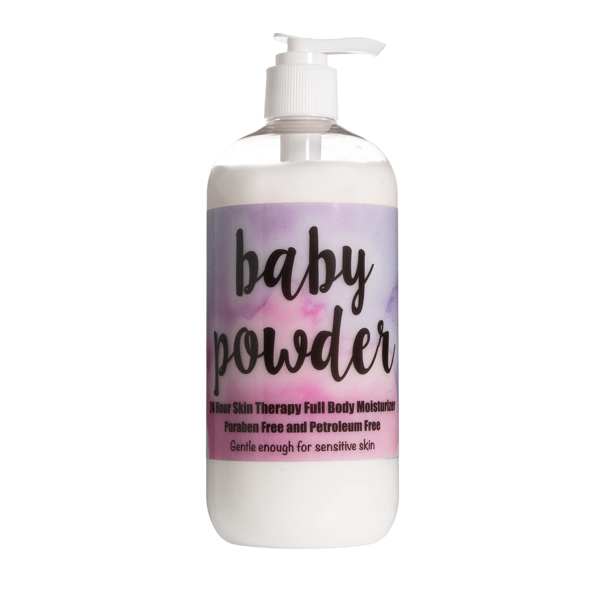 The Lotion Company 24 Hour Skin Therapy lotion bottle featuring baby powder scent for daily hydration.