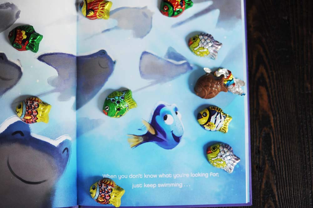 Madelaine mini fish party favors, chocolate in decorative foil