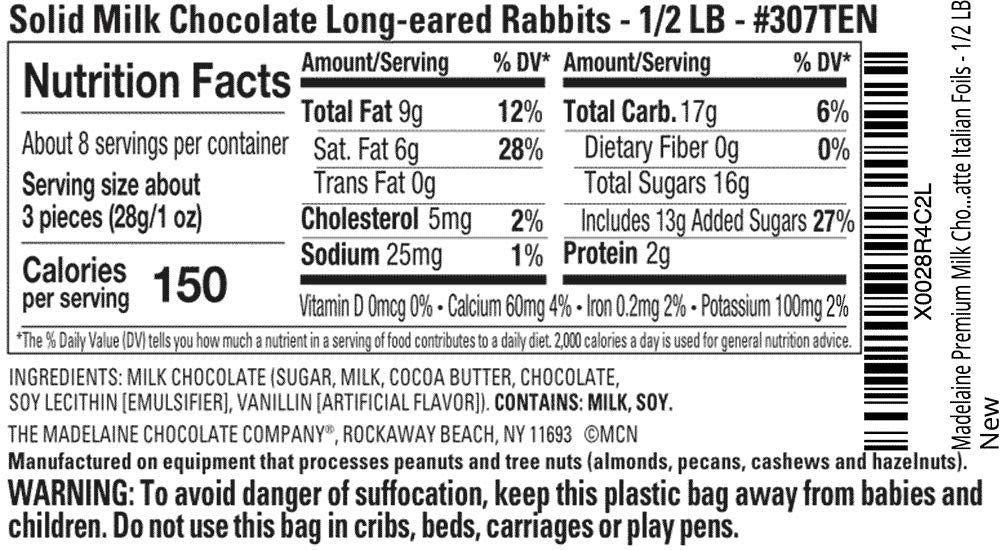Madelaine bunny close-up shows smooth, premium milk chocolate for indulgent treats.