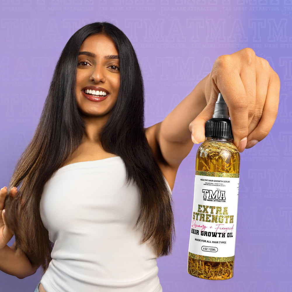 The Mane Attraction oil shown on diverse hair textures demonstrates universal compatibility.