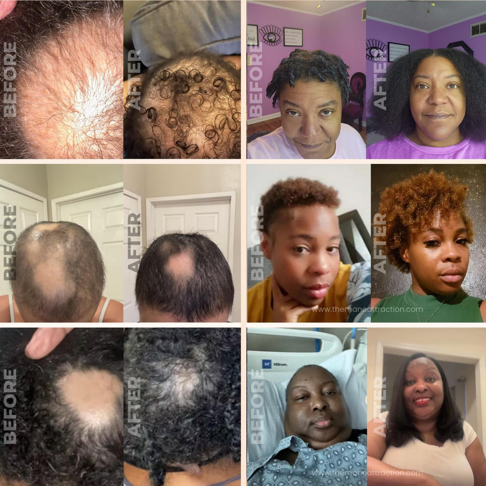 The Mane Attraction hair oil on hair demonstrating compatibility with all hair types.