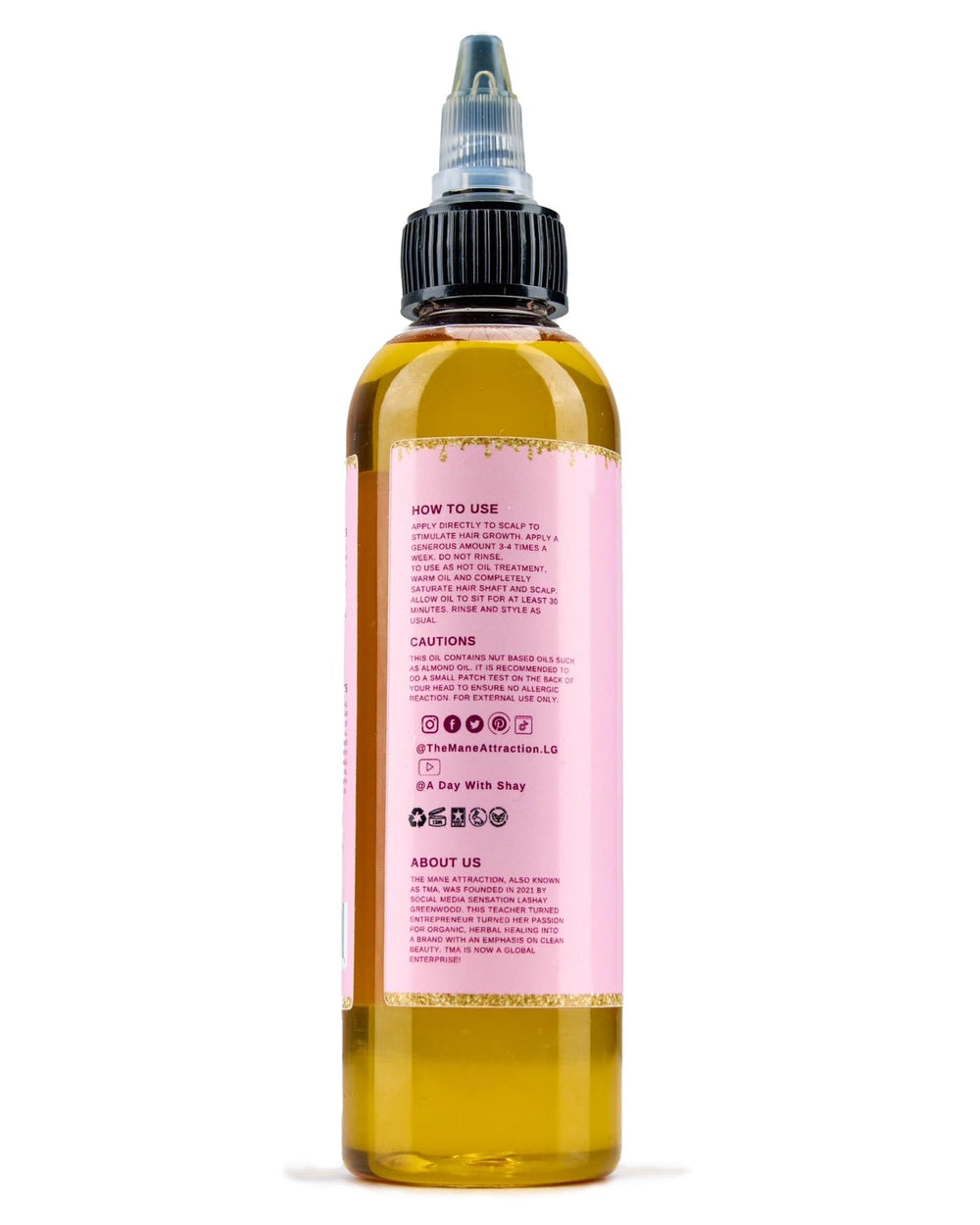 The Mane Attraction hair oil supports hair growth potential with regular use.