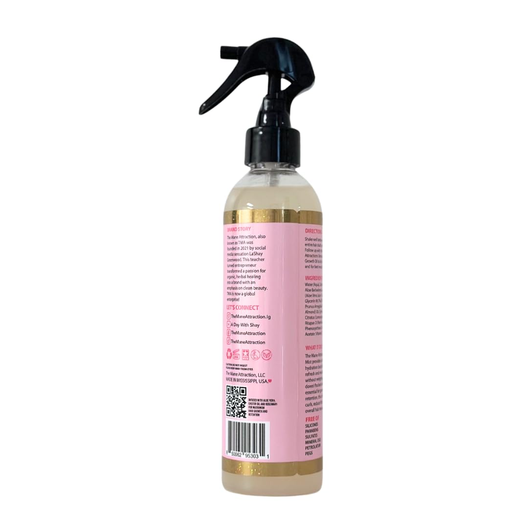 The Mane Attraction Nourishing Daily Hair Growth Moisture Mist with Aloe and Honey provides lightweight hydration.