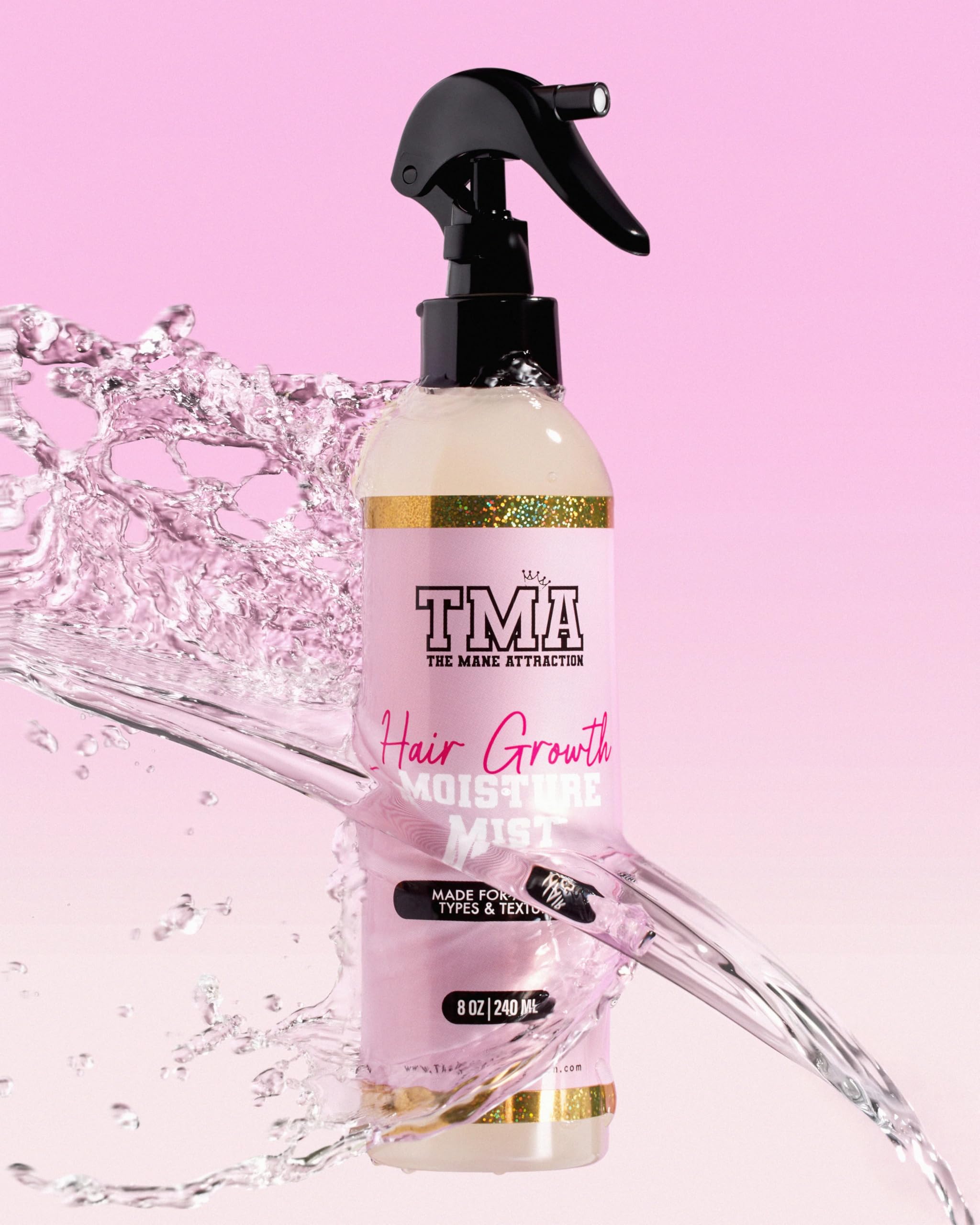The Mane Attraction Nourishing Daily Hair Growth Moisture Mist on hair shows hydration and shine.