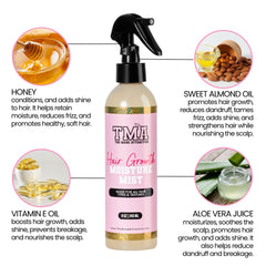 The Mane Attraction Nourishing Daily Hair Growth Moisture Mist spray bottle supports smooth application.