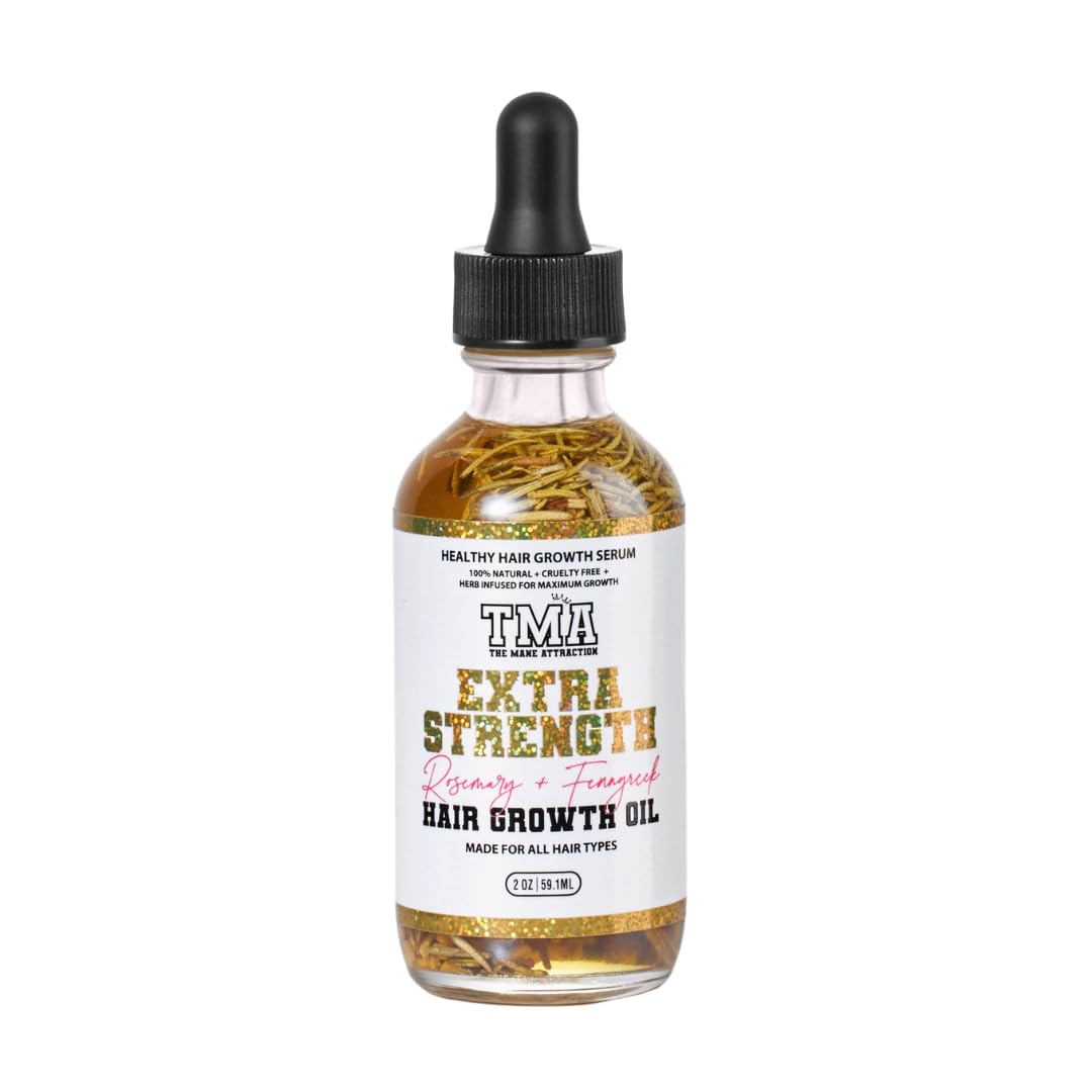 The Mane Attraction Rosemary Fenugreek Oil bottle, lightweight and suitable for all hair types.