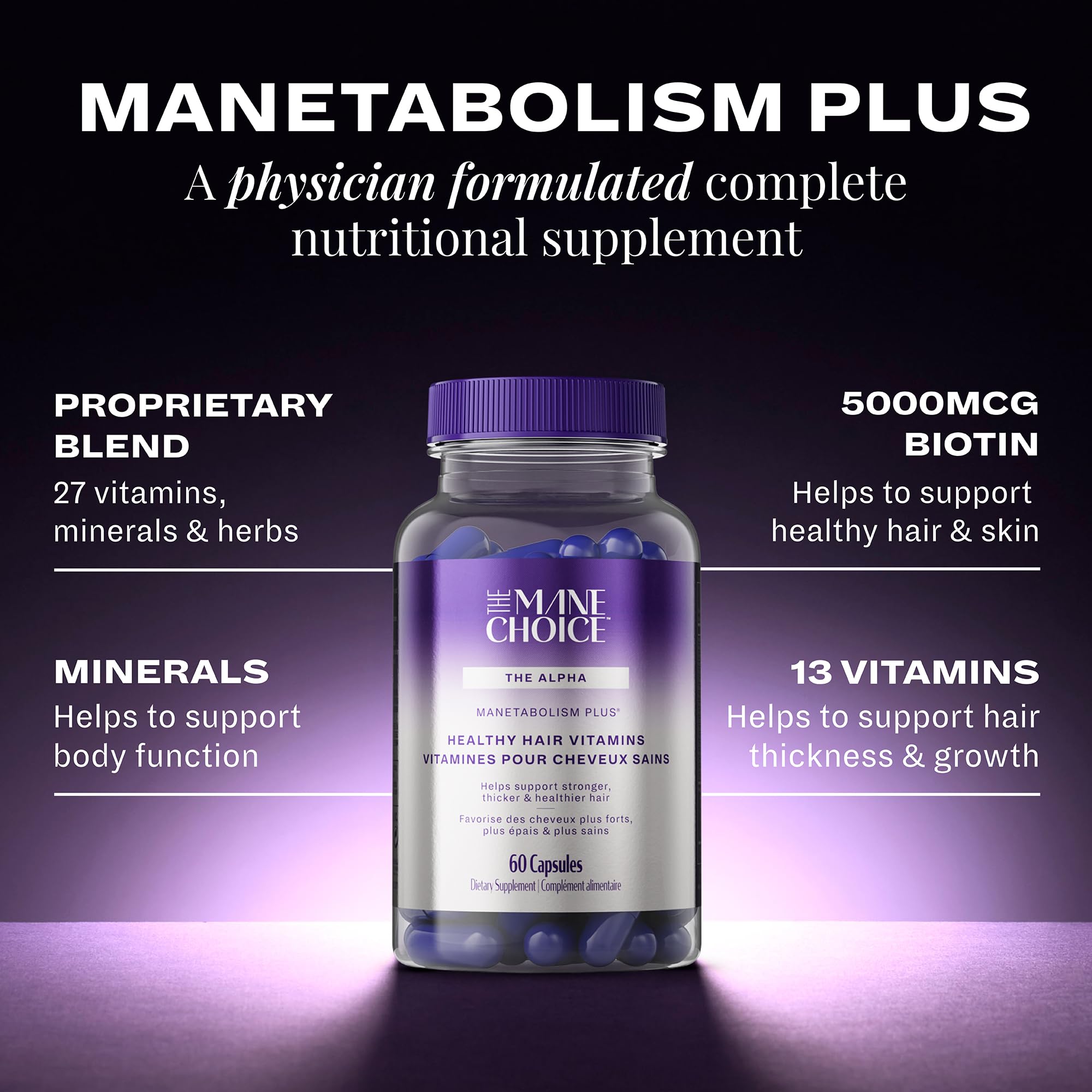 Manetabolism Plus tablets shown as part of daily hair care routine