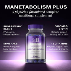 Manetabolism Plus tablets shown as part of daily hair care routine