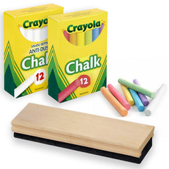 The Mega Deals chalkboard chalk 24-pack in white and colors for classroom use and crafts.