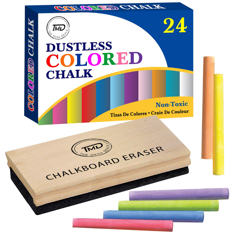 The Mega Deals chalkboard chalk 24-pack displayed for classrooms and home projects