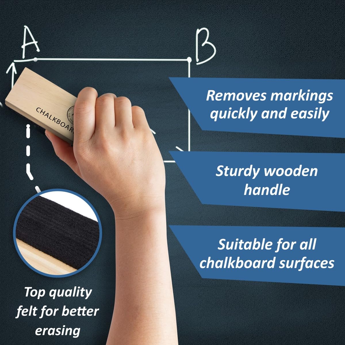 The Mega Deals chalkboard eraser with wooden handle for quick erasing