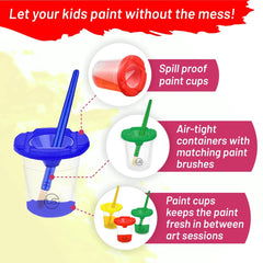 The Mega Deals kids paint set no-spill cups prevent spills during art.