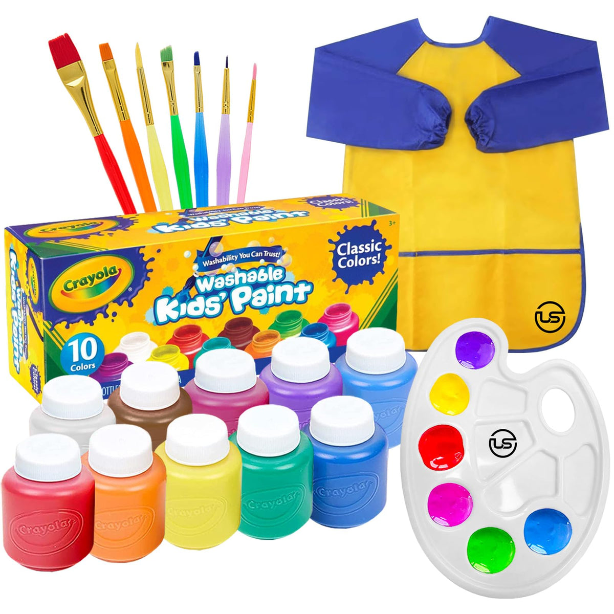 The Mega Deals Kids Painting Set with 10 colors and palette invites colorful, mixable creativity.
