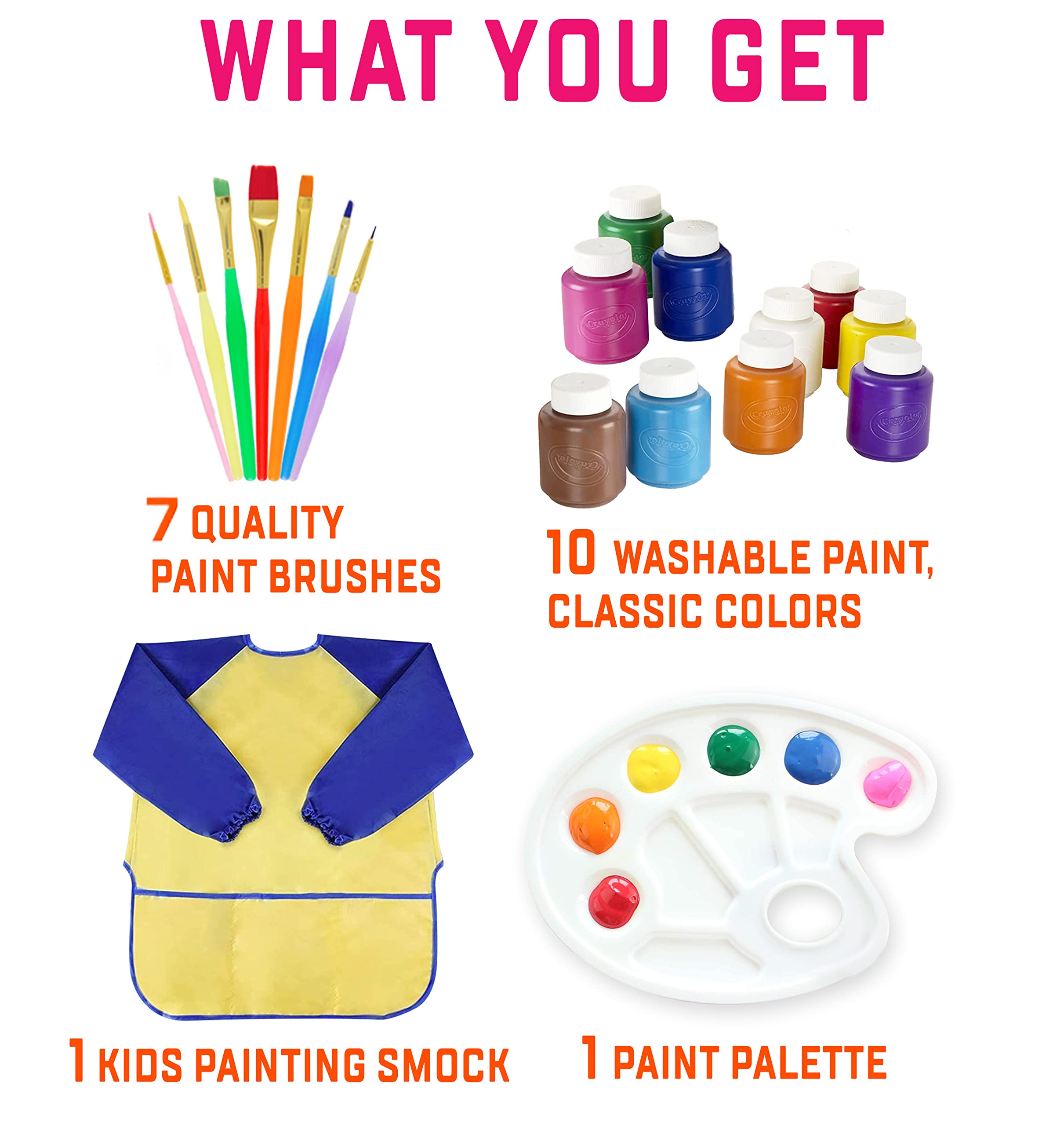 The Mega Deals 7-brush set supports broad washes and fine details for young artists.