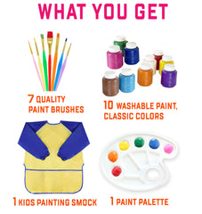 The Mega Deals 7-brush set supports broad washes and fine details for young artists.