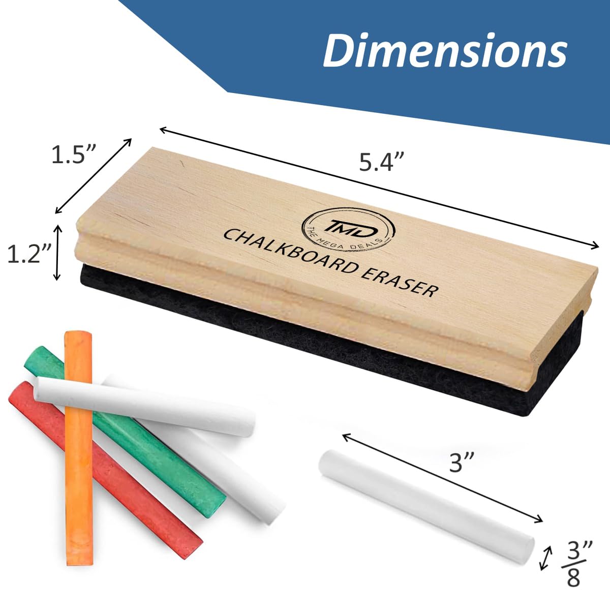 The Mega Deals white chalk 3-inch sticks provide clean, dust-free writing.
