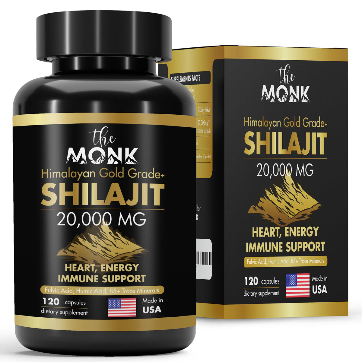 The MONK Organic Shilajit Gold Grade Plus bottle for daily energy support