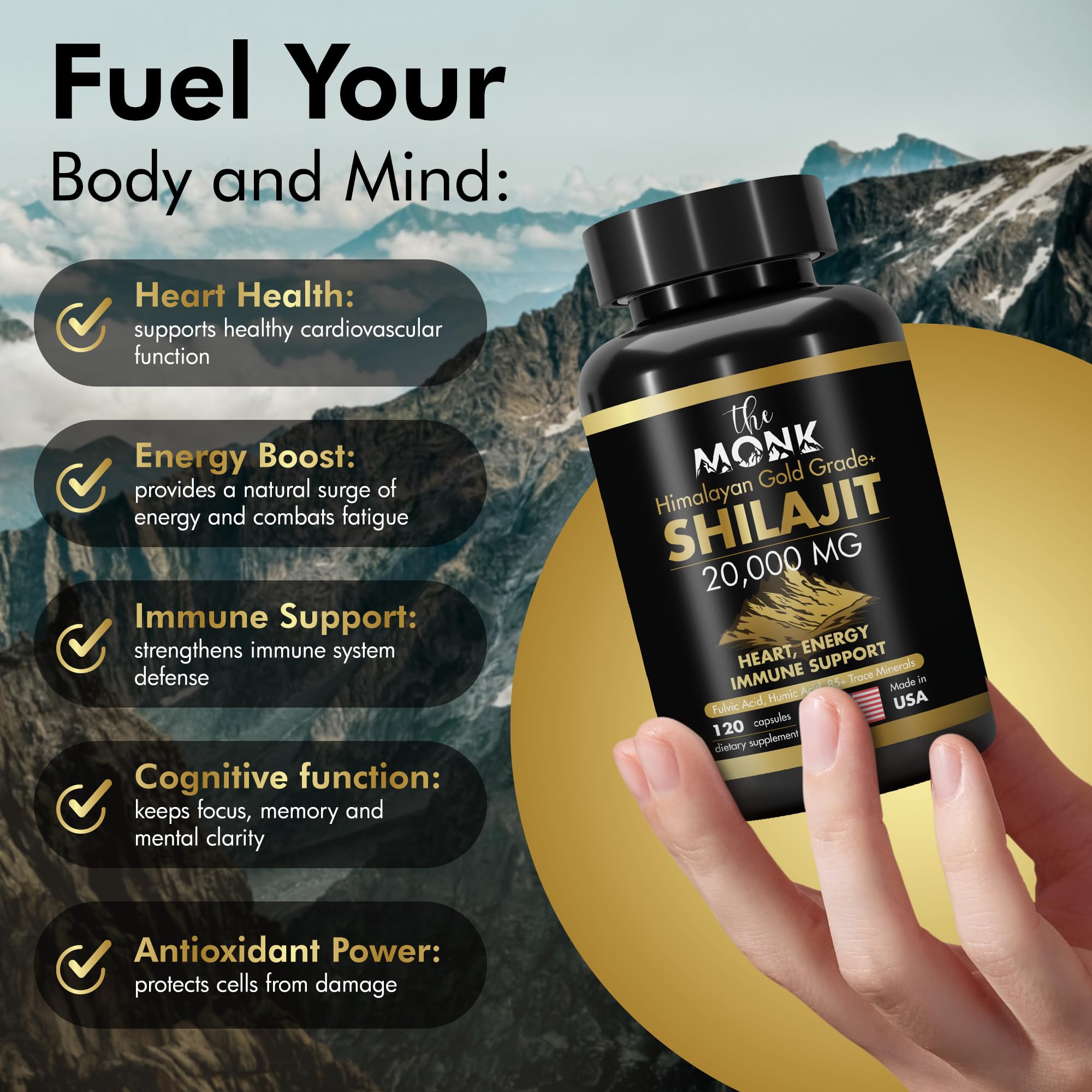 The MONK Shilajit fulvic-humic minerals close-up highlighting minerals