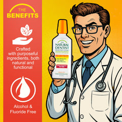 The Natural Dentist Orange Zest mouthwash pour showing an easy, alcohol-free swish.