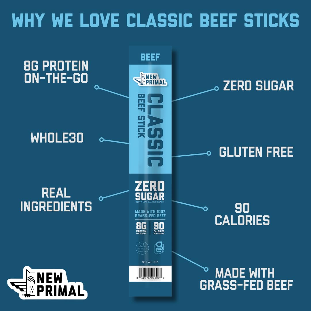 The New Primal beef stick ingredient label close-up for clean eating