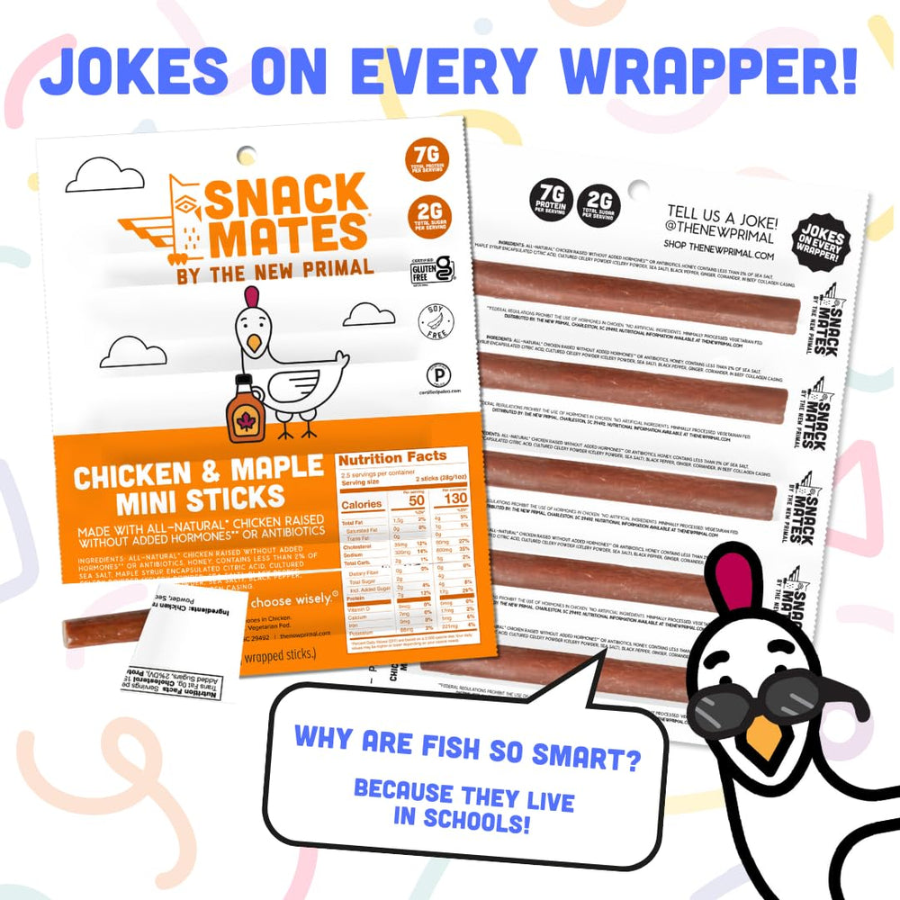 Paleo and gluten-free labeling for the Snack Mates Chicken and Maple Stick