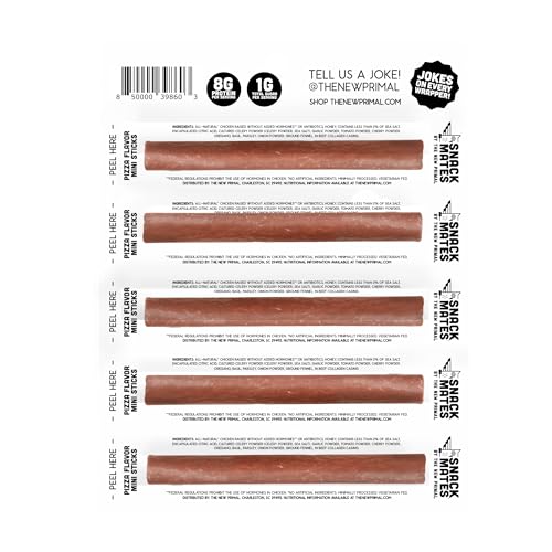 The New Primal Snack Mates Chicken Pizza Meat Stick close-up showing seasoning