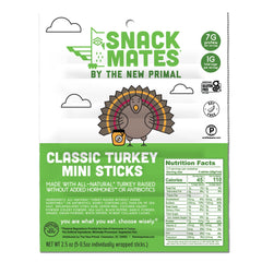The New Primal Snack Mates turkey stick pack of five for quick, protein-rich school snacks.