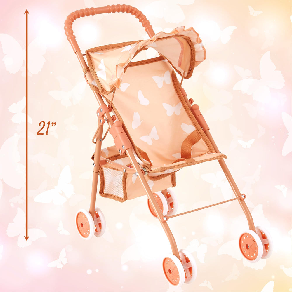 The New York Doll Collection beige butterfly print enhances doll-time aesthetics