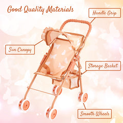 The New York Doll Collection stroller bottom basket helps carry doll accessories