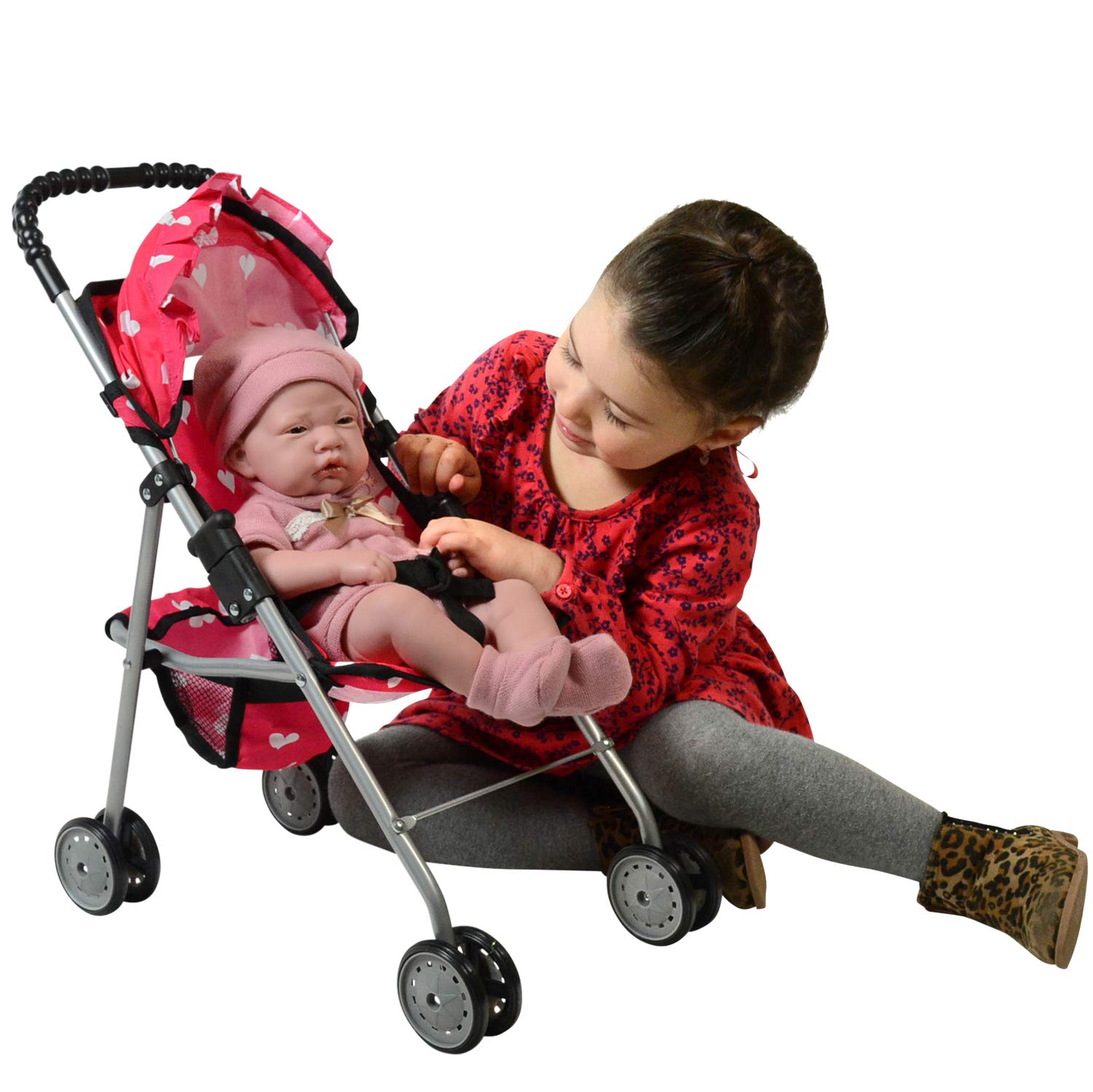 The New York Doll Collection double wheels provide stable movement on smooth floors.