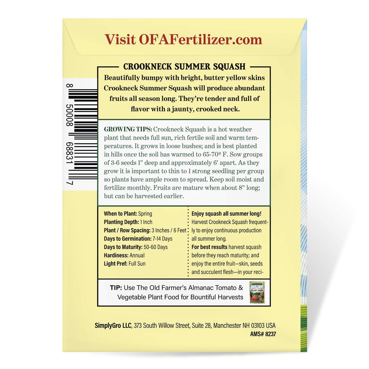 The Old Farmer's Almanac seed packet with approx 80 non-GMO open-pollinated seeds.